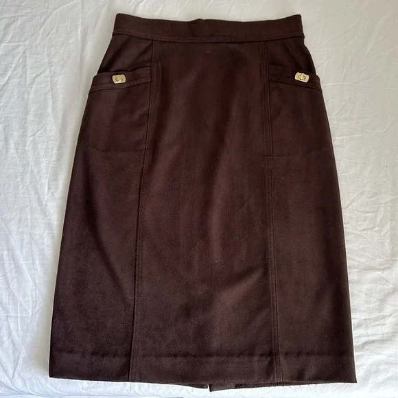 J.MCLAUGHLIN Rowena Skirt Brown, Pencil Midi In Mocha With Faux Suede Design - Picture 9 of 9